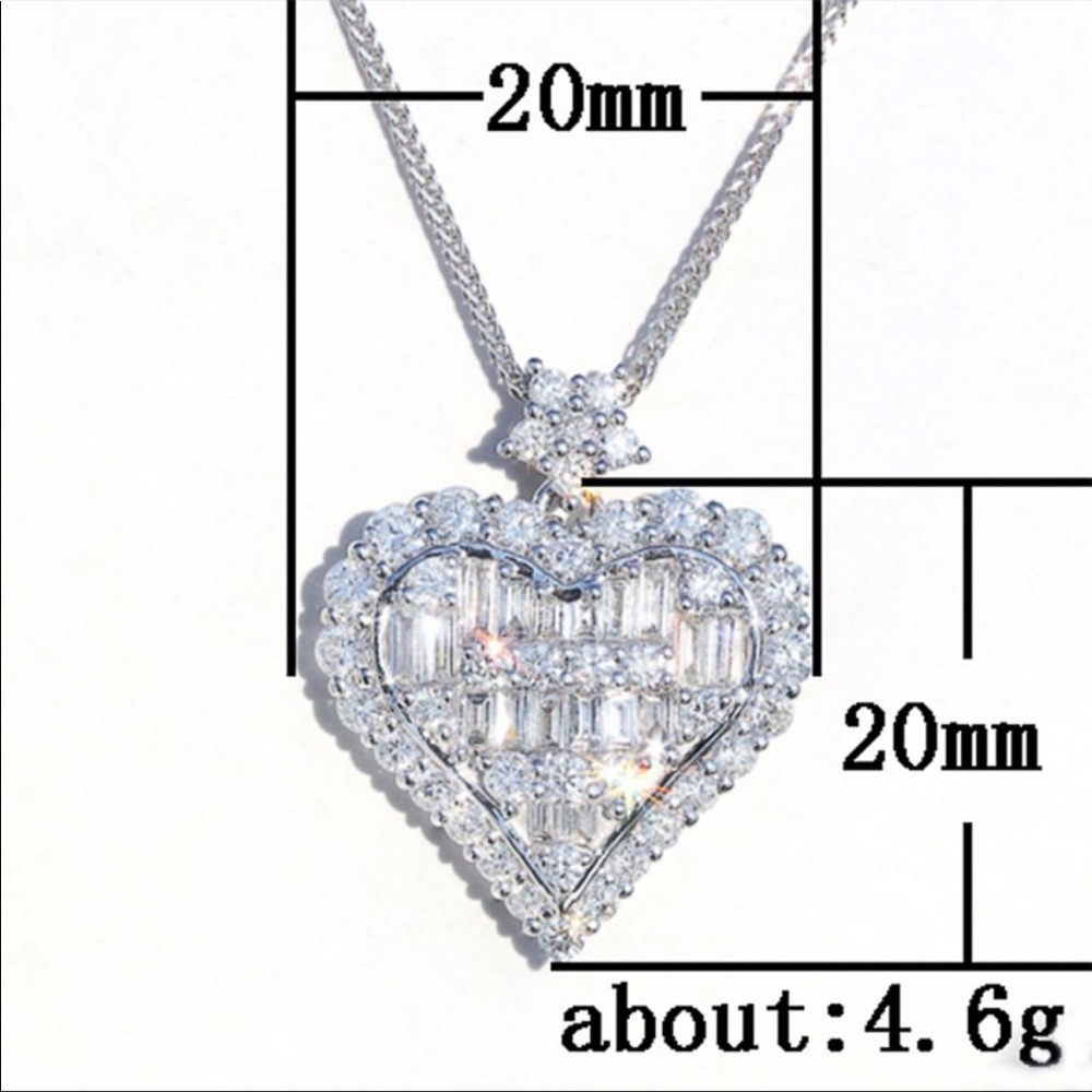 BAGUETTE STERLING SILVER DIAMOND HEART NECKLACE - Picture 6 of 6
